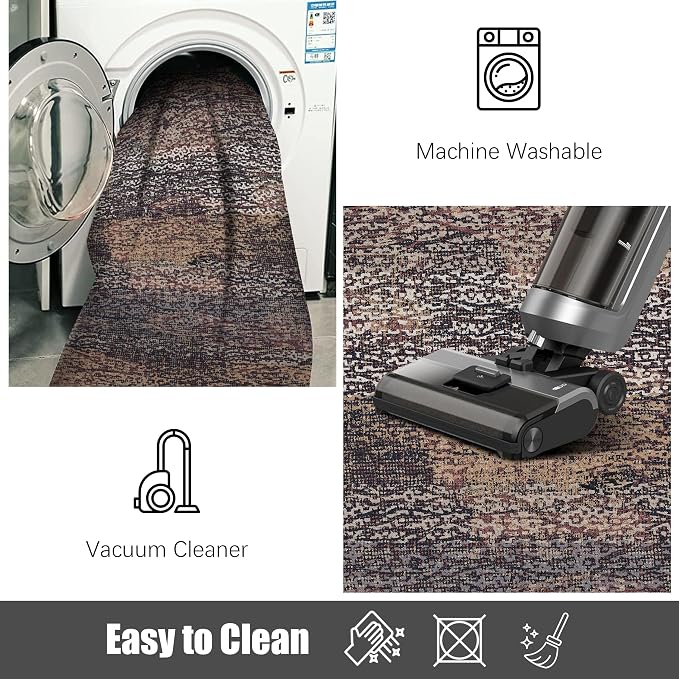RUGSURE Washable Area Rug - 1/6 Thick - Stain & Water Resistant Non-Slip - Resistant Rug for Living Room, Bedroom, Nursery, Pet & Child Friendly, Vintage Charm Area Rugs (Rust, 2'6'' x 8')