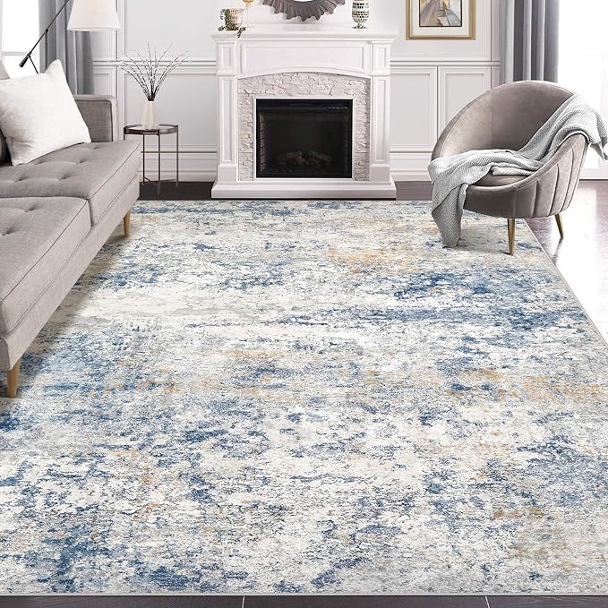 DMOYEST Area Rug Living Room Rugs - 8x10 Abstract Large Soft Indoor Washable Rug Neutral Modern Low Pile Carpet for Bedroom Dining Room Farmhouse Home Office - Blue