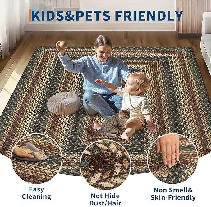 GarveeHome 5x7 Washable Rug for Bedroom Braided Easy Jute Living Room Rugs | Non Slip Modern Neutral Bordered Stain Resistant Indoor Throw Carpet for Nursery Kitchen Dining Room Entryway, Rust