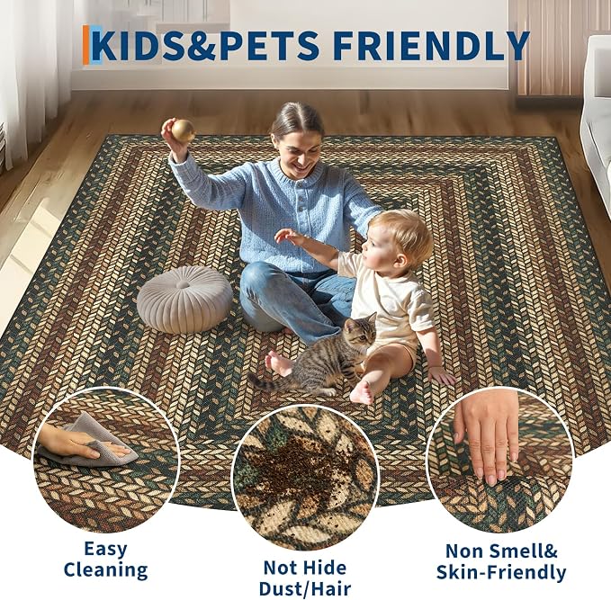 GarveeHome 2x3 Small Area Rug Entryway Easy Jute Door Mat Washable Rugs | Non Slip Stain Resistant Modern Bordered Bedroom Throw Carpet Indoor Outdoor Low Pile Area Rugs for Porch Kitchen, Rust/Black