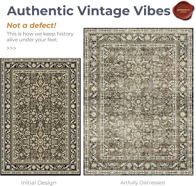OPPODREAM Vintage Brown 2x3 Washable Rug, 2 x 3 Retro Door Mat Indoor Entrance Non Slip, Low-Pile Faux Wool Throw Carpet, Distressed Floor Mat for Kitchen, Hallway, Entry-Way, Back Door