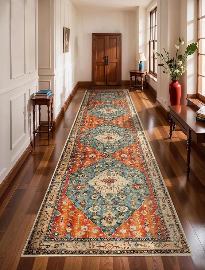 SERISSA Runner Rug for Hallways, 3x12 Washable Non Slip Kitchen Runner Rug, Extra Long Boho Rug Ultra Soft Vintage Tribal Print Floor Carpet for Bedroom Hallway Entryway Bathroom Laundry Room