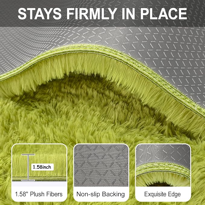 Soft Grass Green Fluffy Rug for Bedroom Living Room, 3x10 ft Fuzzy Green Shag Rug Runner Carpet for Hallways Entryway Nursery Bedside Kids Room Teen Dorm Home Decor Indoor