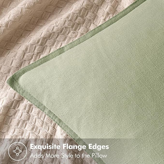 MIULEE Decorative Linen Euro Sham Pillow Covers 22x22 Inch Light Green | Boho Farmhouse Neutral Couch Throw Pillows for Bed, Pack of 2 Accent Modern Pillowcases, Sofa Livingroom Home Decor