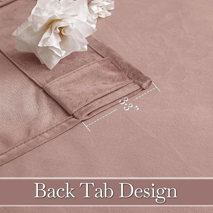 RYB Home Dusty Pink Velvet Curtains 96 inches Length - Thermal Insulated Back Tab Panel Soft Vertical Sense Window Decor for Baby Room Farmhouse, Width 52 x Length 96 inch, 2 Panels