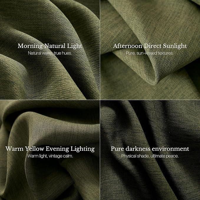 NICETOWN 92 inch Long Pinch Pleat Curtains & Drapes 2 Panels, Vintage Olive Green Drapery for Cottage, 395 GSM Faux Linen Double-Sided Textured Window Treatments with Hooks and Tiebacks (40" Wide)