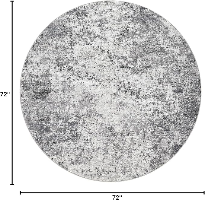 UERMEI 6ft Round Area Rug Living Room Rugs - 6x6 Washable Neutral Modern Abstract Soft Thin Rug Indoor Floor No Slip Rug Carpet for Bedroom Under Dining Table Home Office Decor - Grey