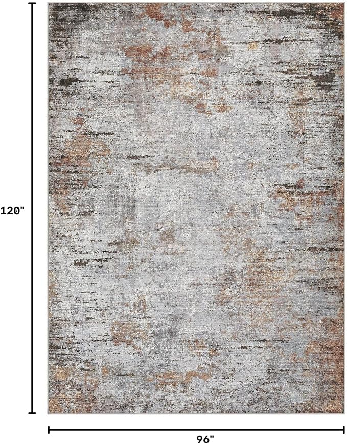 DMOYEST Area Rug Living Room Rugs - 8x10 Large Soft Indoor Neutral Modern Abstract Low Pile Washable Rug Carpet for Bedroom Dining Room Farmhouse Home Office - Grey Rust