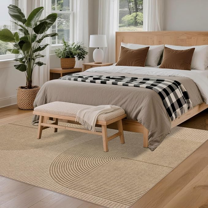 Easy Jute Rug for Pet Homes: 5x7 Outdoor Rug - Geometric Arch Pattern | Washable Design Cuts Your Cleaning Time by 75% and Maintain Shape and Texture after 50 Washes