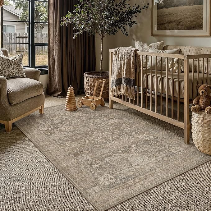 HUGEAR Area Rugs 4x6 Light Brown Washable Rug for Living Room Bedroom Neutral Vintage Rug Carpet Distressed Soft Durable Non Slip No Shedding for Indoor Dining Nursery Farmhouse