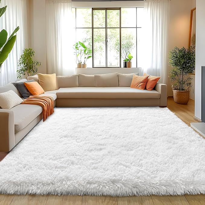 6x9 Large Area Rugs for Living Room, Fluffy Shag Rug for Bedroom | White Shaggy Shag Carpet, Soft and Comfy, Big Fuzzy Carpet for Kids, Girls, Boys Room Dorm Home Decor Aesthetic, Non Slip