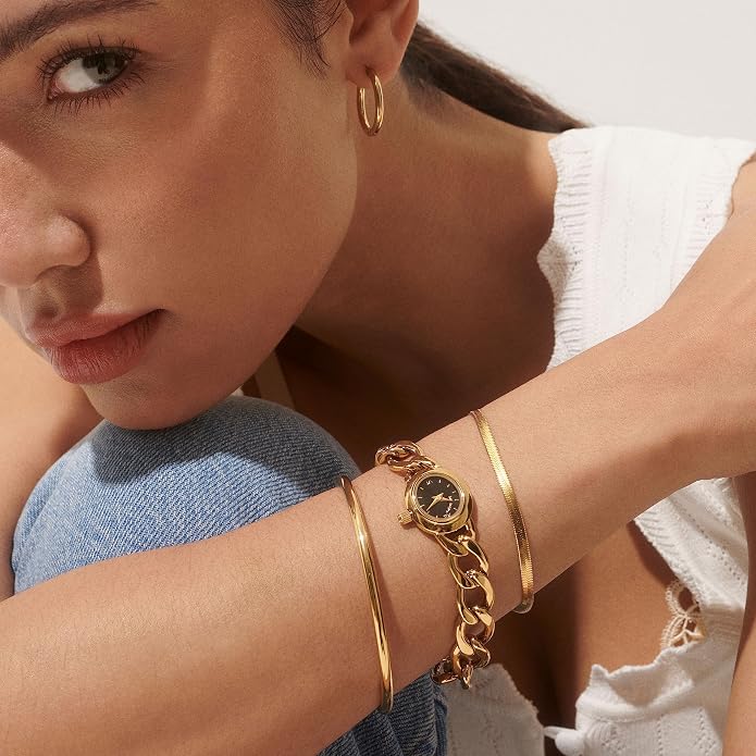 Hey Harper Gold Bracelet For Women Trendy - 14K Gold Dainty Bracelet - Waterproof Sweatproof Non Tarnish Jewelry Gift for Women and For Everyday