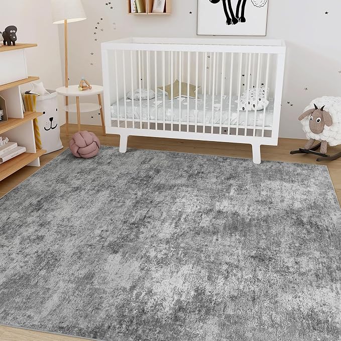 Nakagishi 5x7 Area Rugs Living Room: Washable Abstract Large Neutral Soft Rug Stain Resistant Modern Indoor Floor Non-Slip Carpet for Bedroom Nursery Kids Playroom Office Dining Room Dorm- Grey