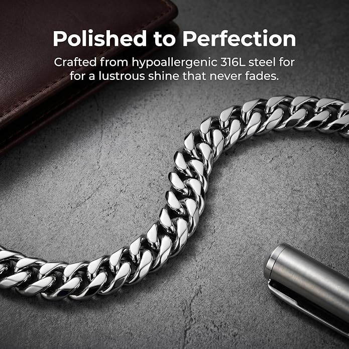 6 Pcs Silver/Gold Bracelets for Men, Cuban Link Chain Stainless Steel Bracelet Stack Metal Figaro Rope Black Bracelet Set Mens Fashion Accessories Jewelry Set for Men Dad Husband Son 7.5/8.3/9 Inches