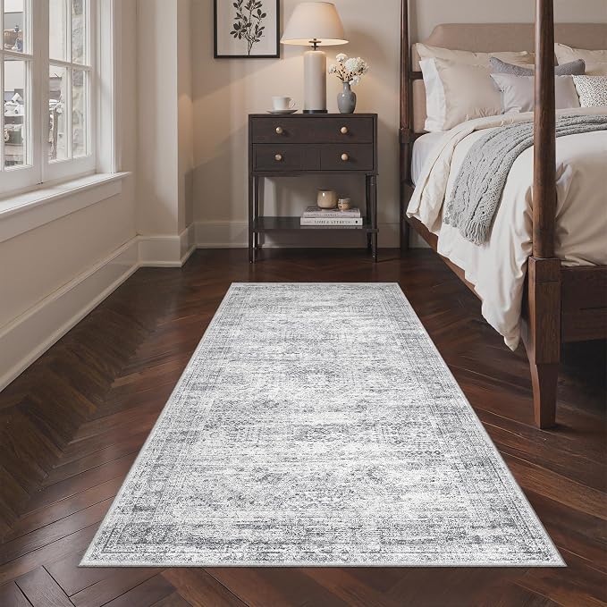 3x6 Runner Rug Non Slip,Washable Hallway Runner Rug,Grey | Neutral Rugs for Kitchen,Entryway,Bedroom,Bathroom,Nursery Room,Thin,Soft Runner Rug,Stain Resistant Indoor Carpet