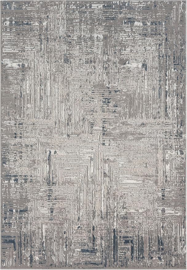 Amy Modern Abstract Area Rug for Living Room, 5x7 Contemporary Textured Geometric Blue Rug, High-Low Pile Stain Resistant Carpet for Bedroom, Dining Room or Kitchen (5' x 7', Blue)