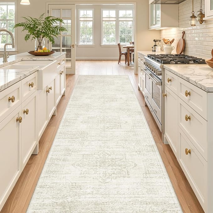 2'6 x 10' Runner Rug Non Slip,Washable Kitchen Rugs,Beige | 10 ft Runner Rug for Hallway,Entryway,Bedroom,Bathroom,Living Room,Thin,Soft, Long Rug,Stain Resistant Indoor Carpet