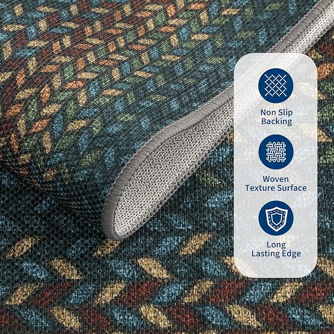 GarveeHome 5x7 Washable Rug for Bedroom Braided Easy Jute Living Room Rugs | Non Slip Modern Neutral Bordered Stain Resistant Indoor Throw Carpet for Nursery Kitchen Dining Room Entryway, Navy