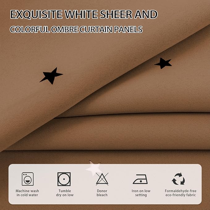 XiDi Black Out Curtains for Bedroom Windows, Girls Room Decor, Unicorn Theme for Kids, Living Room - 63 Inches Long 52 Inches Wide, 2 Panel, Brown