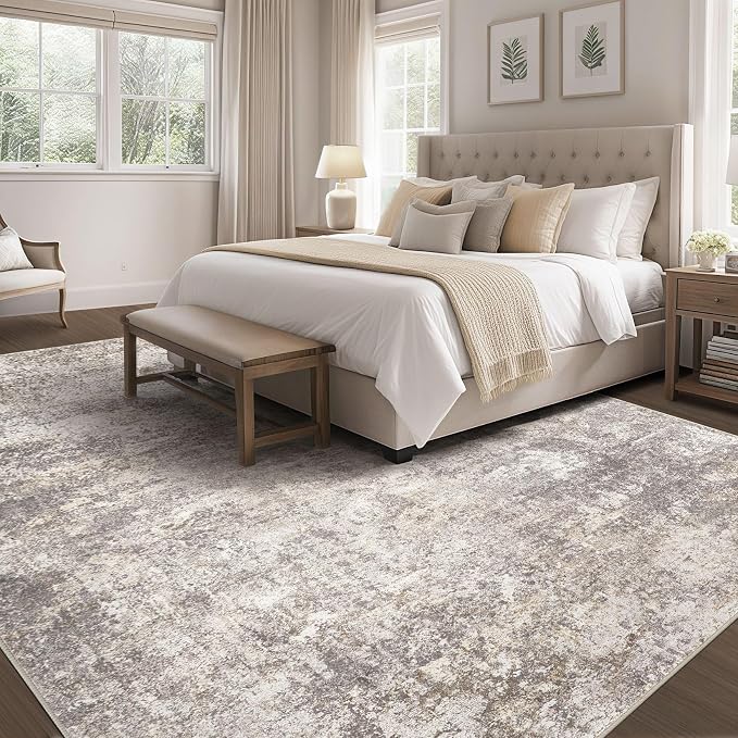 DMOYEST Area Rug Living Room Rugs - 12x18 Washable Large Soft Indoor Neutral Modern Abstract Low Pile Rug Carpet for Bedroom Dining Room Farmhouse Home Office - Brown