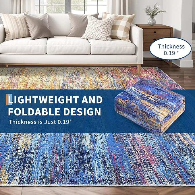 ROYHOME Washable Runner Rug 2x6 Modern Abstract Kitchen Rugs, Non Slip Bathroom Rug, Low Pile Laundry Room Soft Long Carpet for Hallway Bedroom Entryway, Blue/Orange