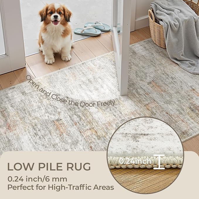 2x10 Runner Rug Non Slip,Washable Hallway Runner Rug,Green | Long Neutral Rugs for Kitchen,Entryway,Bedroom,Bathroom,Laundry Room,Thin,Soft Runner Rug,Stain Resistant Indoor Carpet