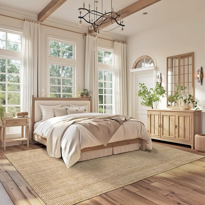 Nuloom Ashli Hand Woven, Natural, 8' Square, Farmhouse, Jute, Soft and Textured, High Traffic, Stain Resistant, Easy Clean, Durable Area Rug for Bedroom, Living Room, Dining, Den, Foyer, Entryway
