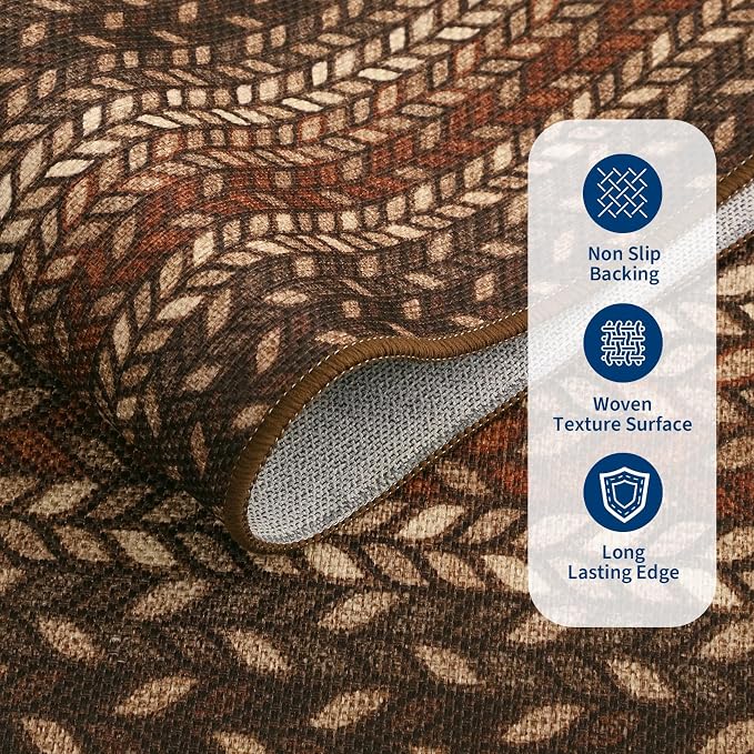 GarveeHome 5x7 Washable Rug for Bedroom Braided Easy Jute Living Room Rugs | Non Slip Modern Neutral Bordered Stain Resistant Indoor Throw Carpet for Nursery Kitchen Dining Room Entryway, Tan