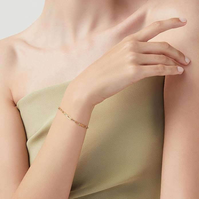 Miabella 18K Gold Plated 925 Sterling Silver Italian 3mm Paperclip Link Chain Bracelet for Women Men, Made in Italy