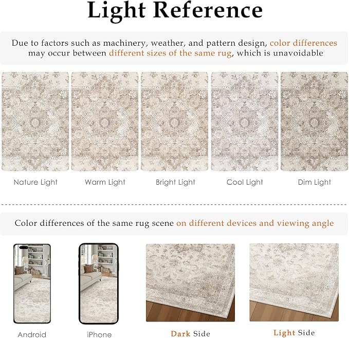 PureCozy Beige Runner Rug 2'6"x12' Washable Vintage Carpet Hallway Kitchen Soft Retro Low Pile Thin Indoor Bedroom Non Slip Oriental Medallion Long Throw Rug for Bathroom Laundry Dining Room