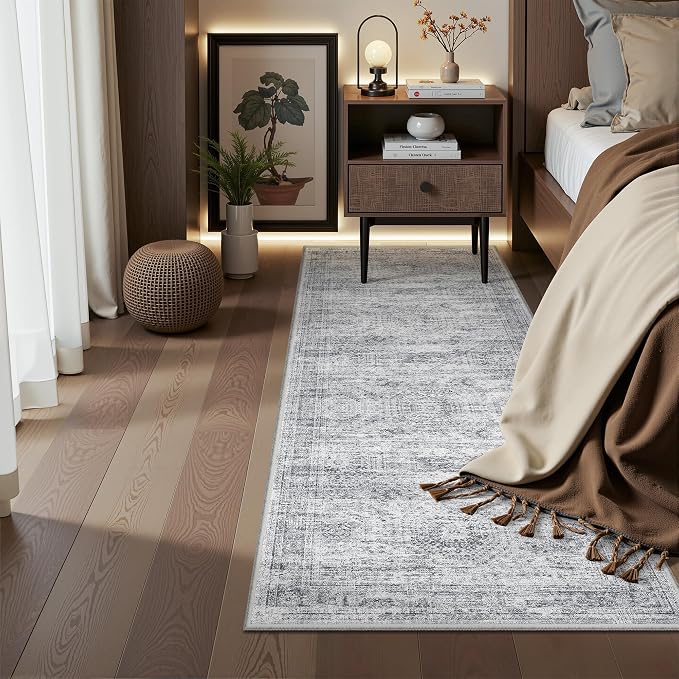 2x6 Runner Rug Non Slip,Washable Hallway Runner Rug,Grey | Neutral Rugs for Kitchen,Entryway,Bedroom,Bathroom,Nursery Room,Thin,Soft Runner Rug,Stain Resistant Indoor Carpet