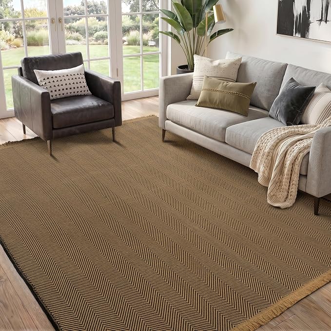4x6 Washable Boho Area Rug with Tassels for Living Room Beige Black | Vacuum Friendly, Machine Washable, Non-Slip Rug, Modern Farmhouse Neutral Decor Carpet, Bedroom Dining Room Office Kitchen