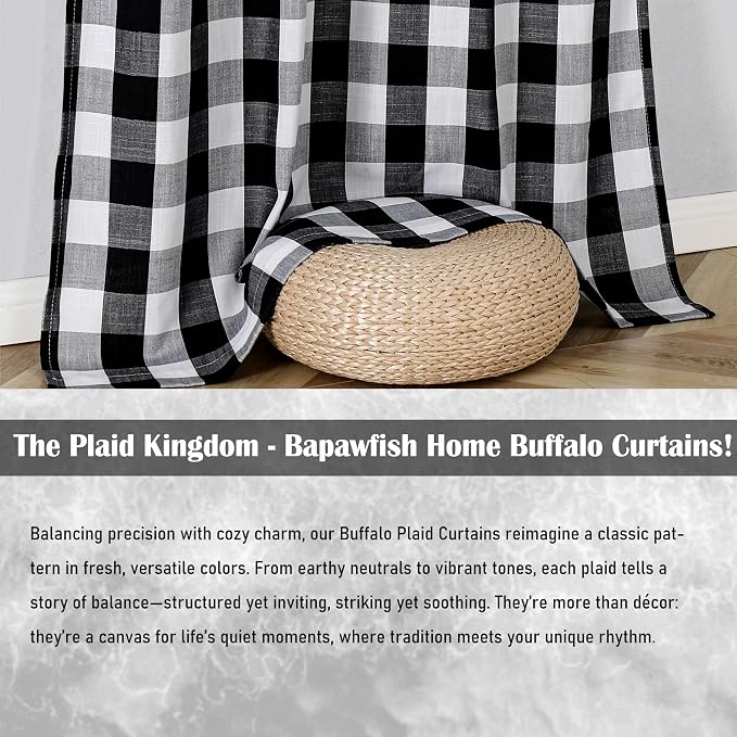 Black White Buffalo Plaid Checkered Curtain Panels 63 Inch Length | Semi Sheer Farmhouse Drapes,Yarn Dyed Fabric,Rustic Rod Pocket Treatment for Bedroom Living Room,2 Panels,40"Wx63"L