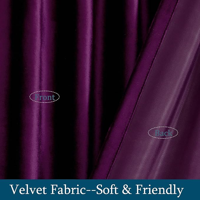 PRIMROSE Purple Velvet Curtains 96 inch Long for Living Room,Set of 2 Panels Blackout Rod Pocket Back Tab Window Treatment Room Darkening Heavy Decorative Curtains Drapes for Bedroom