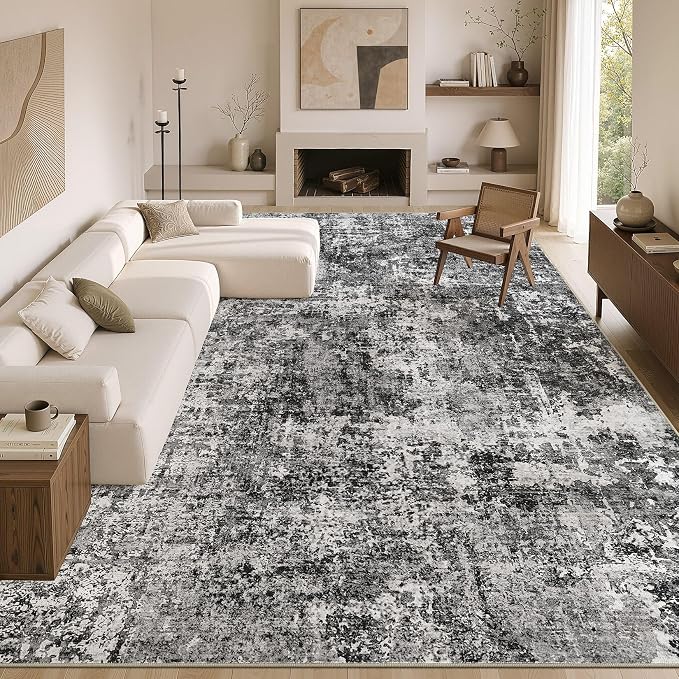 cotiled Washable Area Rug 6x9, Non-Slip Soft Neutral Rug for Living Room | Modern Abstract Carpet, Stain Resistant and Kid & Pet Friendly, Ideal For Bedroom, Dining Room, Nursery, Office - Blue/Gery
