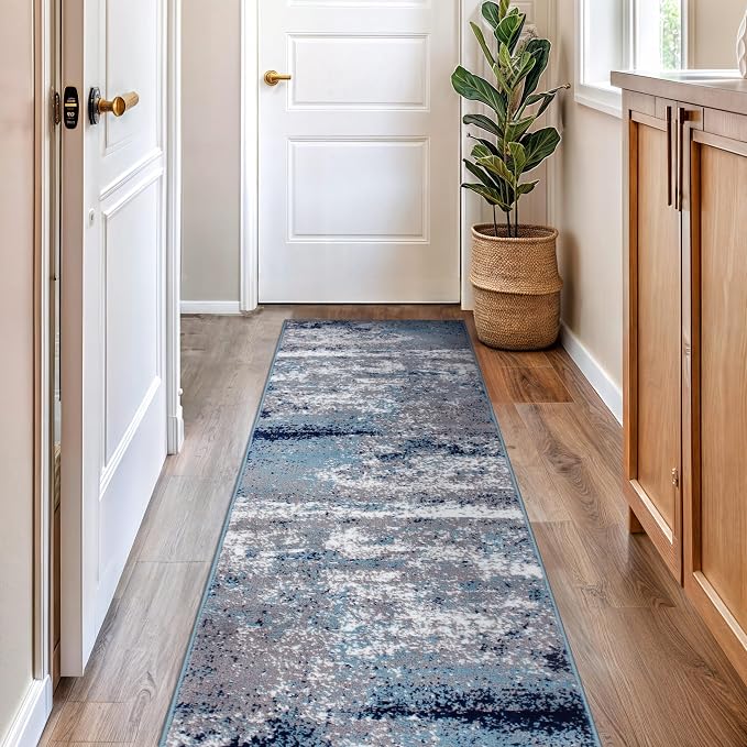 Rugshop Watercolor Distressed Modern Bohemian Runner Rug Blue 2'7" x 6'