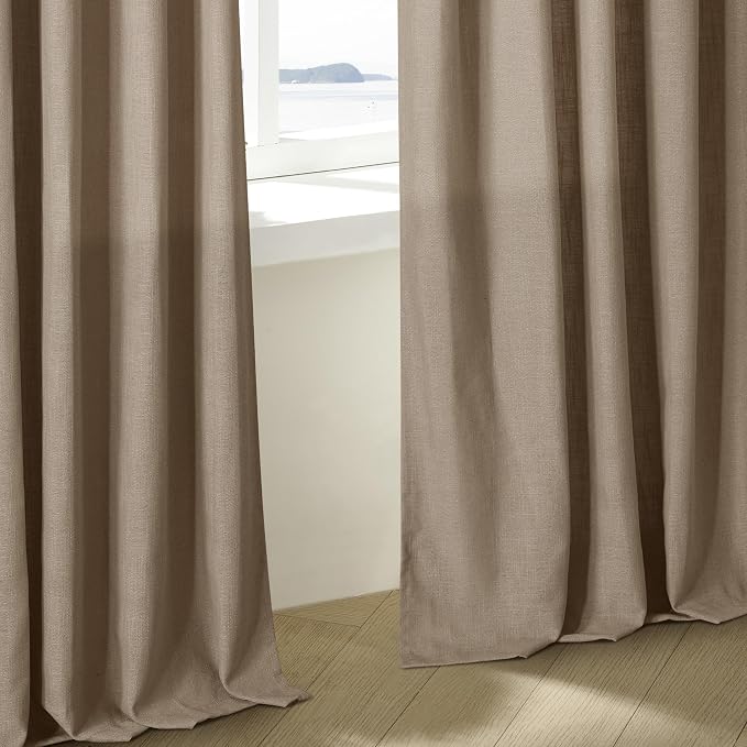 TWODRAPES Tan Brown Linen Pinch Pleated Curtains 2 Panels Living Room Bedroom Light Filtering Drapes 108 Inch Length Light Brown Latte Semi Sheer Memory Shape Trained Ceiling Floor Curtain