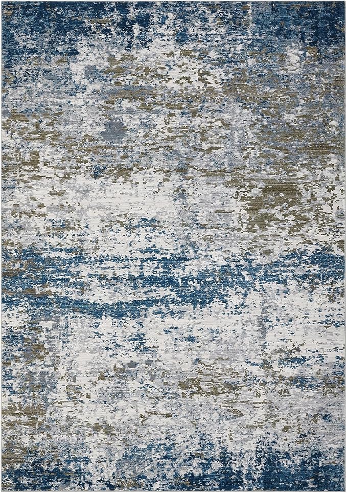 ROYHOME Modern Abstract Area Rug 3x5 Non Slip Non Shedding Rug Low Pile Stain Resistant for Bedroom Living Room,Navy