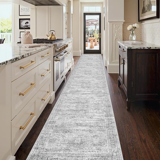 3x18 Runner Rug Non Slip,Washable Hallway Runner Rug,Grey | Extra Long Runner Rugs for Hallway,Entryway,Bedroom,Living Room,Dining Room,Thin,Soft Rug,Stain Resistant Indoor Carpet