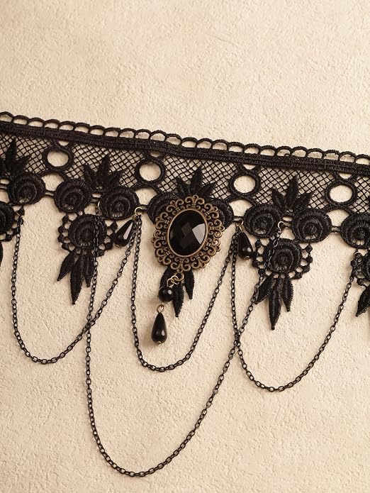 Sacina Gothic Black Teardrop Lace Choker, Gothic Victorian Necklace, Goth Jewelry, Halloween Christmas Jewelry Gift for Womenr