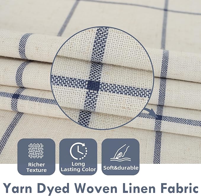 DriftAway 100% Blackout Plaid Curtains 90 Inches Long 2 Panels Navy Blue | 100% Blackout, Linen Texture, Plaid Pattern, Two Layers, Rod Pocket & Back Tab, Bedroom Living Room Use, Luxury Appearance