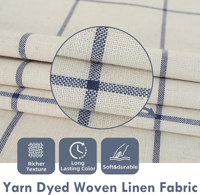 DriftAway 100% Blackout Plaid Curtains 96 Inches Long 2 Panels Navy Blue | 100% Blackout, Linen Texture, Plaid Pattern, Two Layers, Rod Pocket & Back Tab, Bedroom Living Room Use, Luxury Appearance
