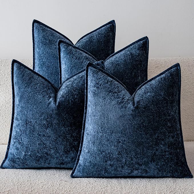 a moment Throw Pillow Covers 24X24 Inch 4 Packs,Soft Velvet Decorative Pillow Cases with 3D Ice Flower,Texture Modern Accent Cushion Covers for Sofa Couch Home Decor Navy Blue