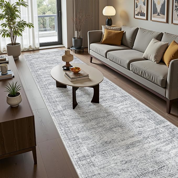 2'6 x 12' Runner Rug Non Slip,Washable Kitchen Rugs,Grey | Carpet Runners for Hallway 12ft,Entryway,Bedroom,Living Room,Thin,Soft, Long Rug,Stain Resistant Indoor Carpet