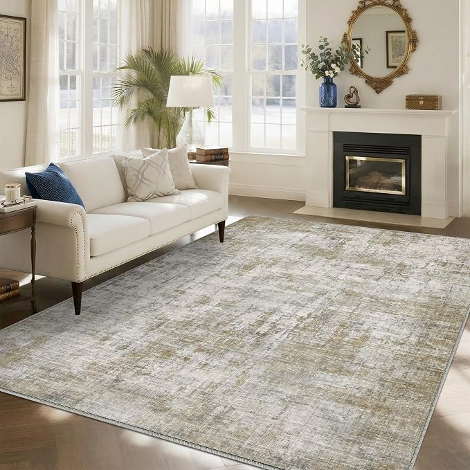 5x7 Area Rugs Washable Living Room Rug-No Slip Soft Carpets Modern Abstract Indoor Floor Stain Resistant Carpet for Bedroom Dining Room Farmhouse Nursery Home Office Tan