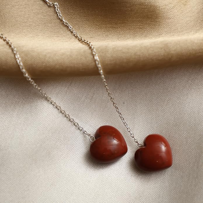Gemstone Heart Shaped Threader Earrings in 925 Sterling Silver, Pull Through Adjustable, Versatile & Trendy, Perfect Valentine's Gift for Women, Choice of Gemstone Available