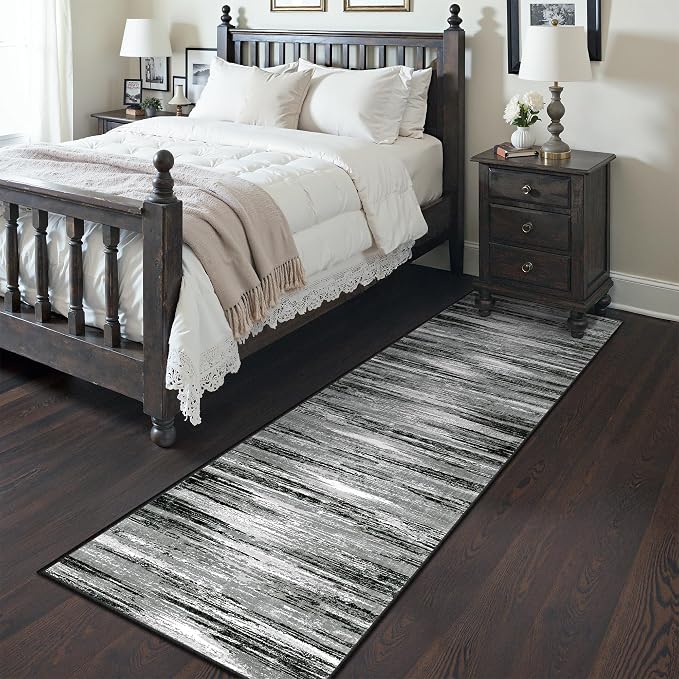 2x8 Runner Rug Non Slip,Washable Hallway Runner Rug,Black | Neutral Rugs for Kitchen,Entryway,Bedroom,Bathroom,Nursery Room,Thin,Soft Runner Rug,Stain Resistant Indoor Carpet
