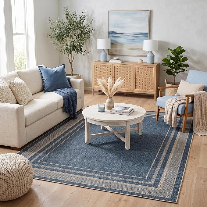 GarveeHome Washable Bedroom 4x6 Area Rug Modern Easy Jute Indoor Area Rugs | Non Slip Stain Resistant Living Room Throw Carpet Low Pile Easy Jute Rugs for Kitchen Nursery Entryway Dorm Kids Room, Blue