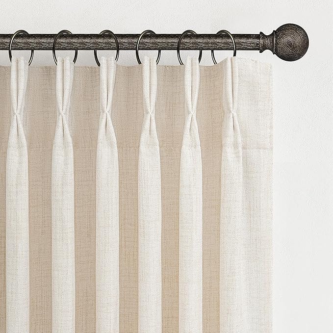 100 Inch Extra Wide Curtains 90 Inch Long Cream Sheer Linen Drapes for Office Large Windows 2 Panels Set, Pinch Pleated Light Filtering Lush Privacy Country Bedroom Curtain for 100"W x 90"L Large Burg