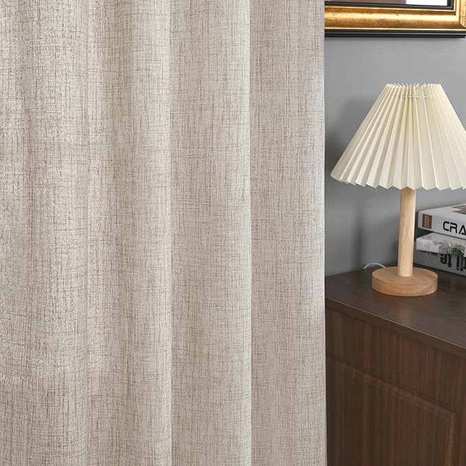 YoungsTex Linen Semi Sheer Curtains 45 Inch Length 2 Panels with Grommet | Short Light Filtering Drapes Natural Textured for Bedroom Bathroom Window, 2 Panels, 42 X 45 Inch